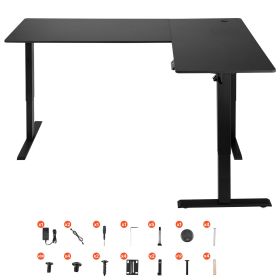 L Shaped Desk, Electric Adjustable Height Corner Gaming Desk with Dual Hooks