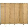 6 Panel Room Divider, 5.6 Ft Tall Freestanding Privacy Screen, Natural Wood Flexible Space Partition