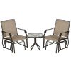 3 Piece Outdoor Glider Chair with Coffee Table Bistro Set, 2 Patio Rocking Swing Chairs with Breathable Sling Fabric, Glass Tabletop
