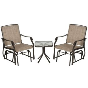 3 Piece Outdoor Glider Chair with Coffee Table Bistro Set, 2 Patio Rocking Swing Chairs with Breathable Sling Fabric, Glass Tabletop