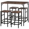 5-Piece Dining Table Set, Industrial Bar Table & 4 Stools, Space-Saving, Rustic Brown/Black for Pub & Kitchen