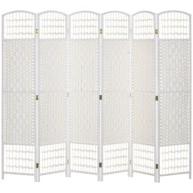 Room Divider 6 Panel Folding Privacy Screen White Wave Fiber for Home Office Portable