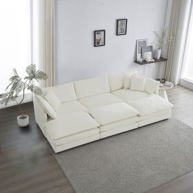 Comfortable Deep Seat Reversible Modular 6 Seater Sectional Super Soft Sofa U Shaped Sectional Couch with 3 Ottomans, 3 Toss Pillows and 2 Arm Pillows