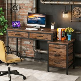 Computer Desk, Study Writing Table with Reversible Drawer Cabinet