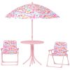 Kids Picnic Table and Chair Set, Outdoor Table with Foldable Chairs, Removable Umbrella, Pink