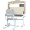 Kids Study Desk and Chair Set with Adjustable Height, Tiltable Desktop, Hutch and Drawer for Ages 3-12, Gray