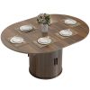 Extendable Dining Table for 6, 60" Farmhouse Kitchen Table with 2-Tier Storage Shelf and Fluted Sliding Doors, Walnut