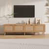 70inch Modern TV Stand with Rattan Doors for TVs up to 80", Media Console with Storage Space & Cable Holes, Entertainment Center for Living Room