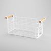 Rectangular Wire Natural Wood Handles Basket-White