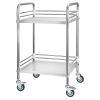 Stainless Steel Cart, 2-Tier Rolling Lab Utility Cart with Lockable Wheels, Medical Serving Trolley Clinic Tray