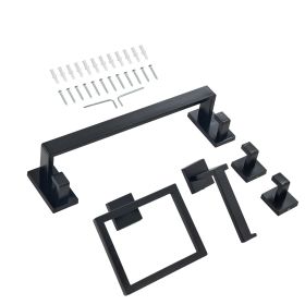 Matte Black Bathroom Hardware Set, 5 Pieces Bathroom Accessories Set, Stainless Steel 16 inch Towel Bar, Towel Rack, 2 Robe Towel Hooks