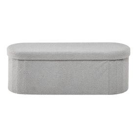 Oval Storage Ottoman Bench, Foldable Teddy Fleece End of Bed Bench, Folding Upholstered Bed Ottoman Chest with Large Storage Space, Supports 660 lbs
