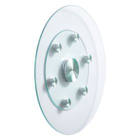 24 in Glass Lazy Susan Turntable, Tempered Glass Dining Table Centerpiece with 6 Rotating Wheels, 360Â° Smooth and Silent Spin Tabletop Rotating Tray