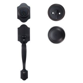 Front Door Handle and Deadbolt Set, Front Door Lock Set with Interior Knob, Adjustable Hole Spacing Single Cylinder Handleset