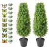 Artificial Boxwood Topiary Tree, 36 inch Tall (2 Pieces), Faux Topiary Trees, Green Faux Plant w/ Extra Leaves & Pot & Small Decoration
