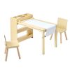 Kids Art Table and Chair Set, Toddler Craft Table with 3 Tiers Storage Cabinet, Wooden Kids Activity Play Desk with 2 Chairs