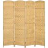 Folding Room Divider Screen 4 Panel 6' Tall Privacy Screen Freestanding Wood Partition for Home Office, Nature Wood