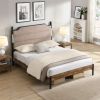Queen Bed Frame , Upholstered headboard with Charging and Touch sensitive LED Lights, Under Bed Storage, No Box Spring Needed, Noise Free