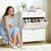 Shoe Cabinet with 2 Flip Drawers and 2 Drawers, Slim Metal Entryway Storage Cabinet