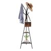 Coat Rack, Freestanding Coats Rack Stand with 2 Shelves & 6 Hooks, Free Standing Hall Coat Tree for Entryway, Bedroom, Living Room