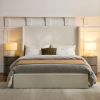 Carmen Upholstered Wingback Bed / Upholstered Platform Bed Frame / 52" High Headboard / Simplicity / Minimalist / No Box Spring Needed / California Ki