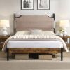 Queen Bed Frame , Upholstered headboard with Charging and Touch sensitive LED Lights, Under Bed Storage, No Box Spring Needed, Noise Free