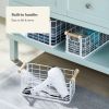 Rectangular Wire Natural Wood Handles Basket - White