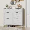 Metal Shoe Cabinet White - 4 Flip Drawers + 3 Drawers, Slim 11.8"D Freestanding Steel Shoe Organizer, Anti-Tip Hidden Entryway Shoe Rack