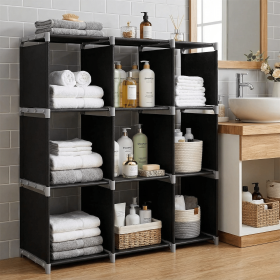 3-Tier 9-Cube Modular Storage Organizer â€“ Durable Steel Tube & Non-Woven Fabric Shelf, Space-Saving Multi-Purpose Storage Rack for Bathroom, Kitchen