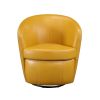 Luxury Living Room Furniture Swivel Chair Yellow Top Grain Leather Upholstery Solid Wood 1pc Barrel Back Accent Chair