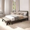 Full Bed Frame with Headboard Full Size Platform Bed Frame with Wooden Slats No Box Spring Needed Easy Assembly Walnut