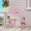 Kids Picnic Table and Chair Set, Outdoor Table with Foldable Chairs, Removable Umbrella, Pink
