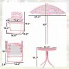Kids Picnic Table and Chair Set, Outdoor Table with Foldable Chairs, Removable Umbrella, Pink