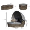 Convertible Oasis: 4PC Rattan Patio Set with Adjustable Canopy Daybed & Sectional Sofa