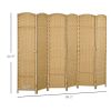 6 Panel Room Divider, 5.6 Ft Tall Freestanding Privacy Screen, Natural Wood Flexible Space Partition