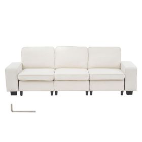 100-Inch Modular 3-Seater Sofa â€“ Comfy Couch with Deep Seats & Hidden Storage, Modern Design for Living Room, Apartment, or Office, White
