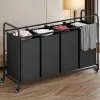 4 Bag Black Laundry Sorter Hamper Cart with Heavy Duty Lockable Wheels and Removable Bags Clothes Organizer Basket for Home Bedroom Laundry Room