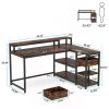 L-Shaped Desk, Industrial Corner Desk with Drawer & Shelves