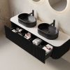 DINA 60" Bathroom Vanity with Sinks, Modern Wall-Mounted Floating Curved Edges Striped Bathroom Storage Cabinet with 2 Drawers