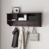Espresso Entryway Wall Mounted Coat Rack with 4 Dual Hooks Living Room Wooden Storage Shelf