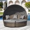 Convertible Oasis: 4PC Rattan Patio Set with Adjustable Canopy Daybed & Sectional Sofa