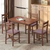 5-Piece Solid Wood Dining Table Set for 4, Farmhouse Kitchen Table with Upholstered Chairs for Dining Room, Light Brown