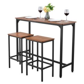 Bar Table, 3PCS 47â€³ Bars Tables Set, Bar Tables and Chair Set with Rounded Edge Design, Rectangular Pub Table with Two Stools for Office Desk