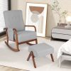 Rocking Chair with Ottoman Solid Rubber Wood Frame Padded Cushion
