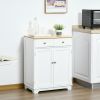 Kitchen Storage Cabinet, Sideboard Floor Cupboard with Solid Wood Top, Adjustable Shelf & 2 Drawers for Living Room, Hallway, White