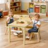 Kids Art Table and Chair Set, Toddler Craft Table with 3 Tiers Storage Cabinet, Wooden Kids Activity Play Desk with 2 Chairs