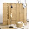 6 Panel Room Divider, 5.6 Ft Tall Freestanding Privacy Screen, Natural Wood Flexible Space Partition