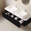 DINA 60" Bathroom Vanity with Sinks, Wall-Mounted Floating Curved Edges Striped Bathroom Storage Cabinet with 2 Drawers