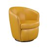 Luxury Living Room Furniture Swivel Chair Yellow Top Grain Leather Upholstery Solid Wood 1pc Barrel Back Accent Chair