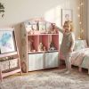 Kids Bookshelf with Storage, Toy Storage Unit with Book Display, Shelves and Fabric Drawers for Playroom Nursery, Pink